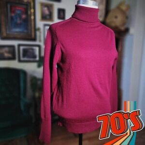 Tarmon Ltd Turtleneck Sweater Vintage 70s Burgundy Knit Pullover Retro Women S